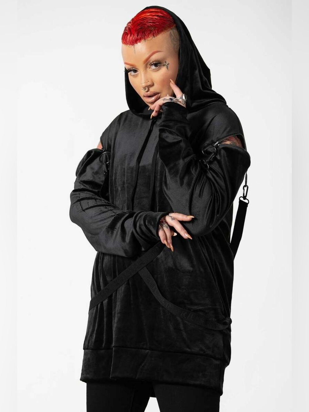 Killstar In a State Hoodie Velour and Straps details
